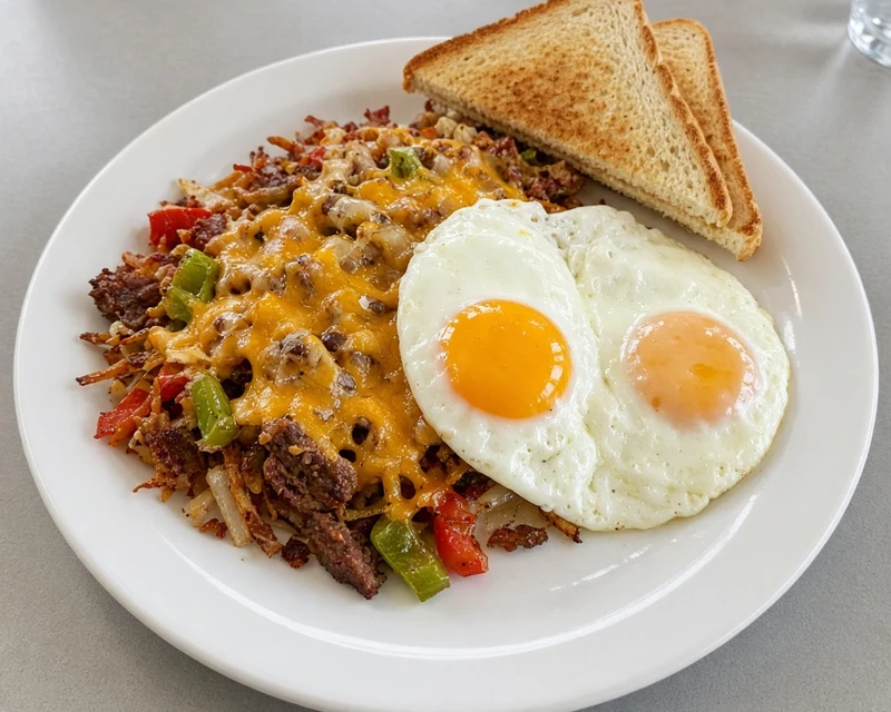 Corned Beef Hash with eggs and toast at Terry's Comfort Food in Penticton, BC